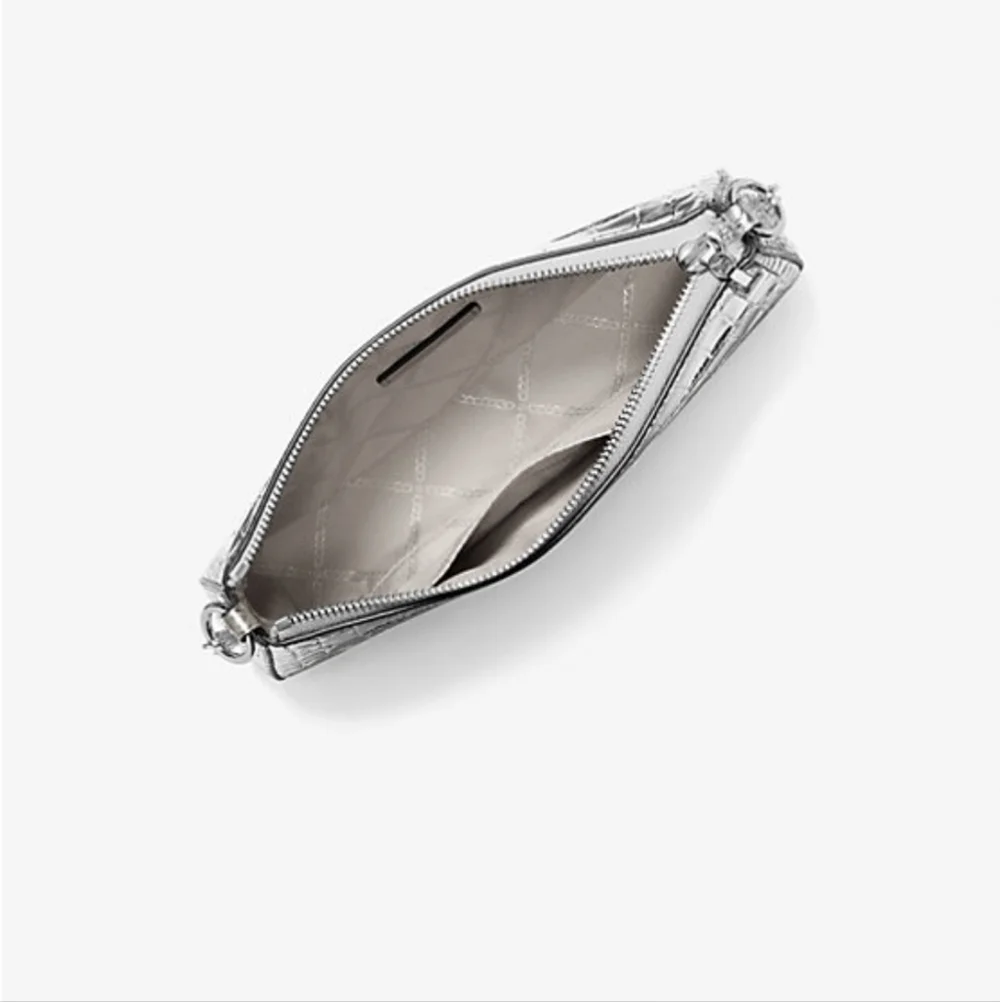 Michael Kors Cocktail Silver Metallic Leather Shoulder Pochette Bag